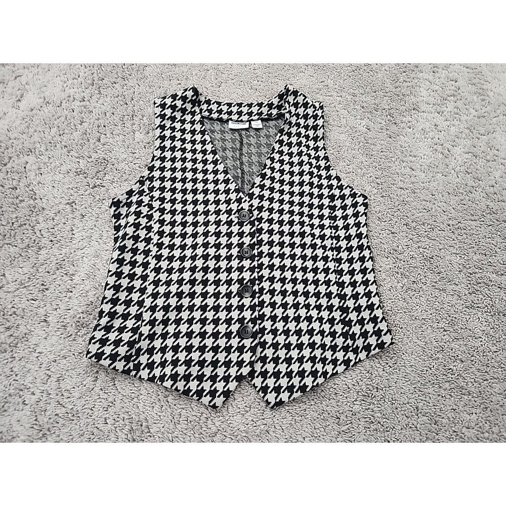 Noisy May Button Front Vest Womens S Black Houndstooth Check Retro 90s Y2k